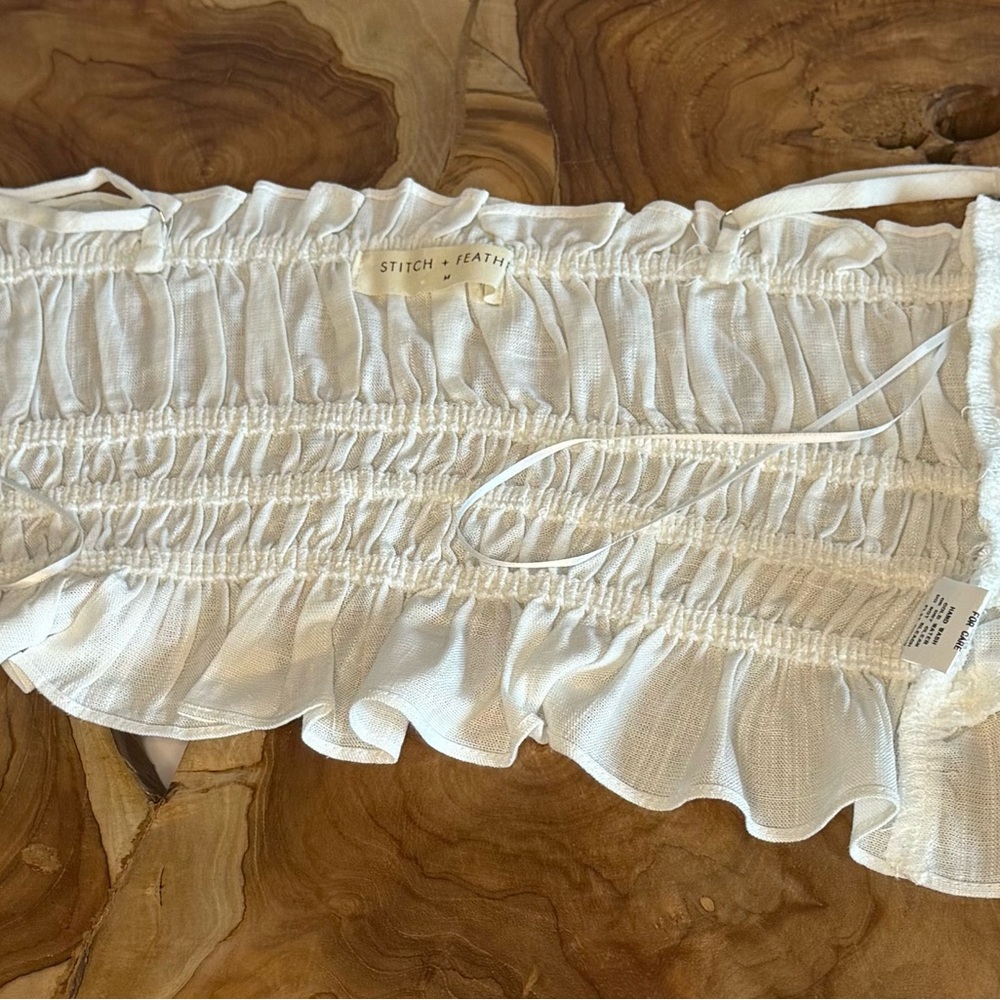 Beachy Linen blend creamy white halter style bodycon summer crop top - Picture 8 of 11